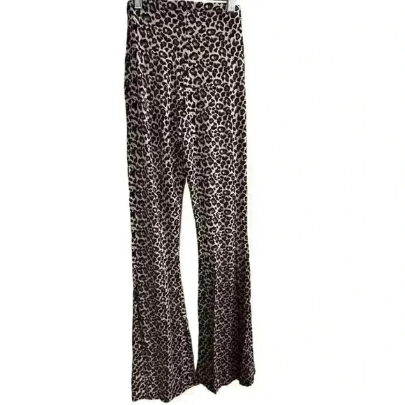 Missguided Women's Size 4 Brown Leopard Print Jersey Flare Pants Casual - Picture 10 of 12